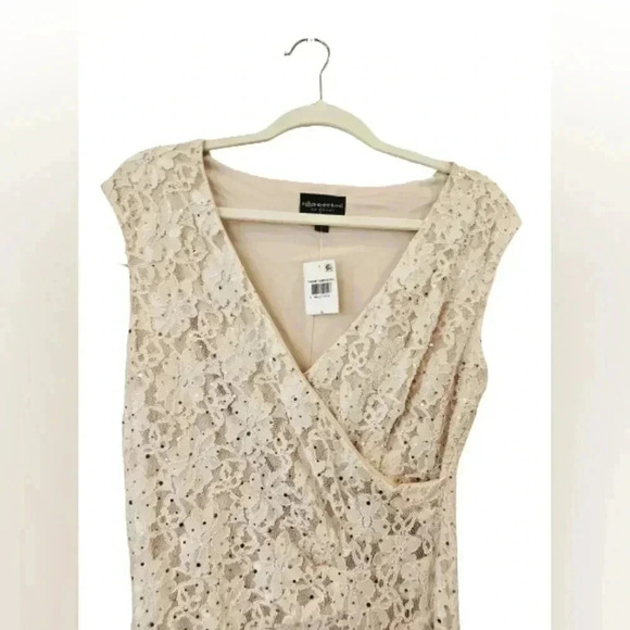 Long Lace Dress with Sequins Ivory Cream Beige Stretch Side Split - Picture 2 of 8